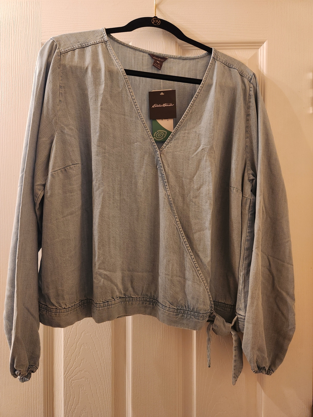 #BACK TO SCHOOL SALE# Lightwash Wrap-Front Top with Side Tie